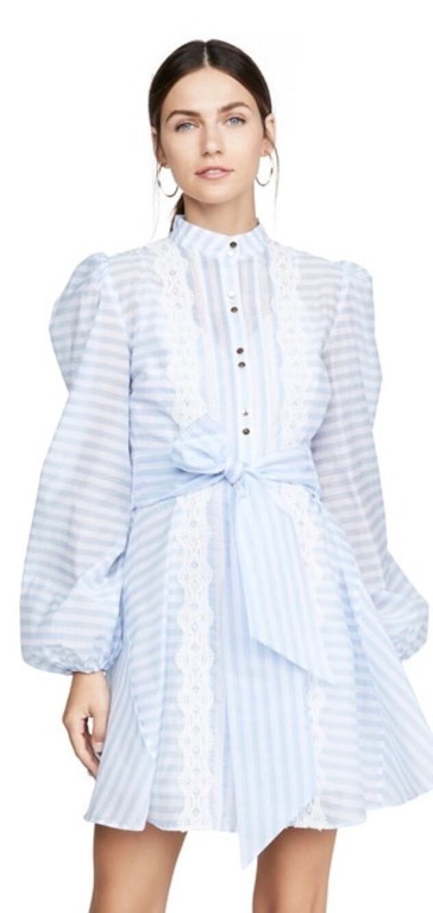KEEPSAKE Guardian Lace Mini Dress Sky Blue Stripe Tie Waist Romantic Sz 2 New